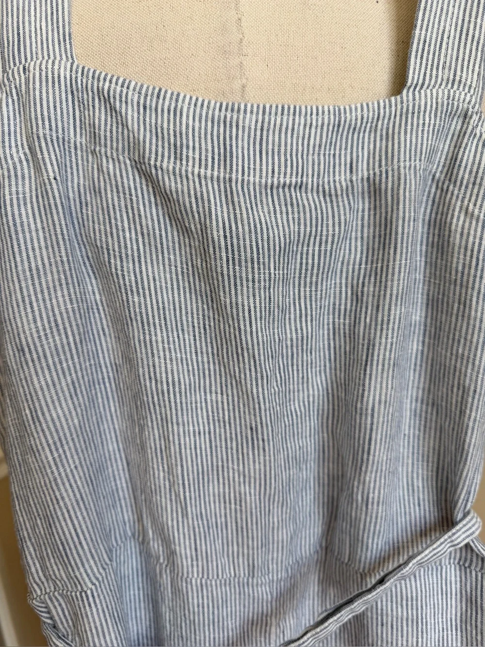 QUINCE 100% Linen Striped Square Neck Jumpsuit, XS
